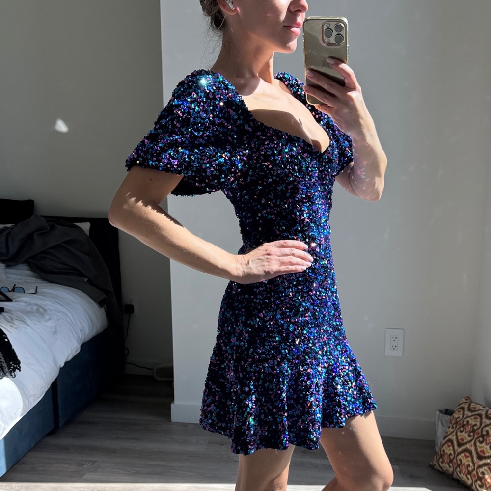 Zara Iridescent Blue Sequin Mini Dress